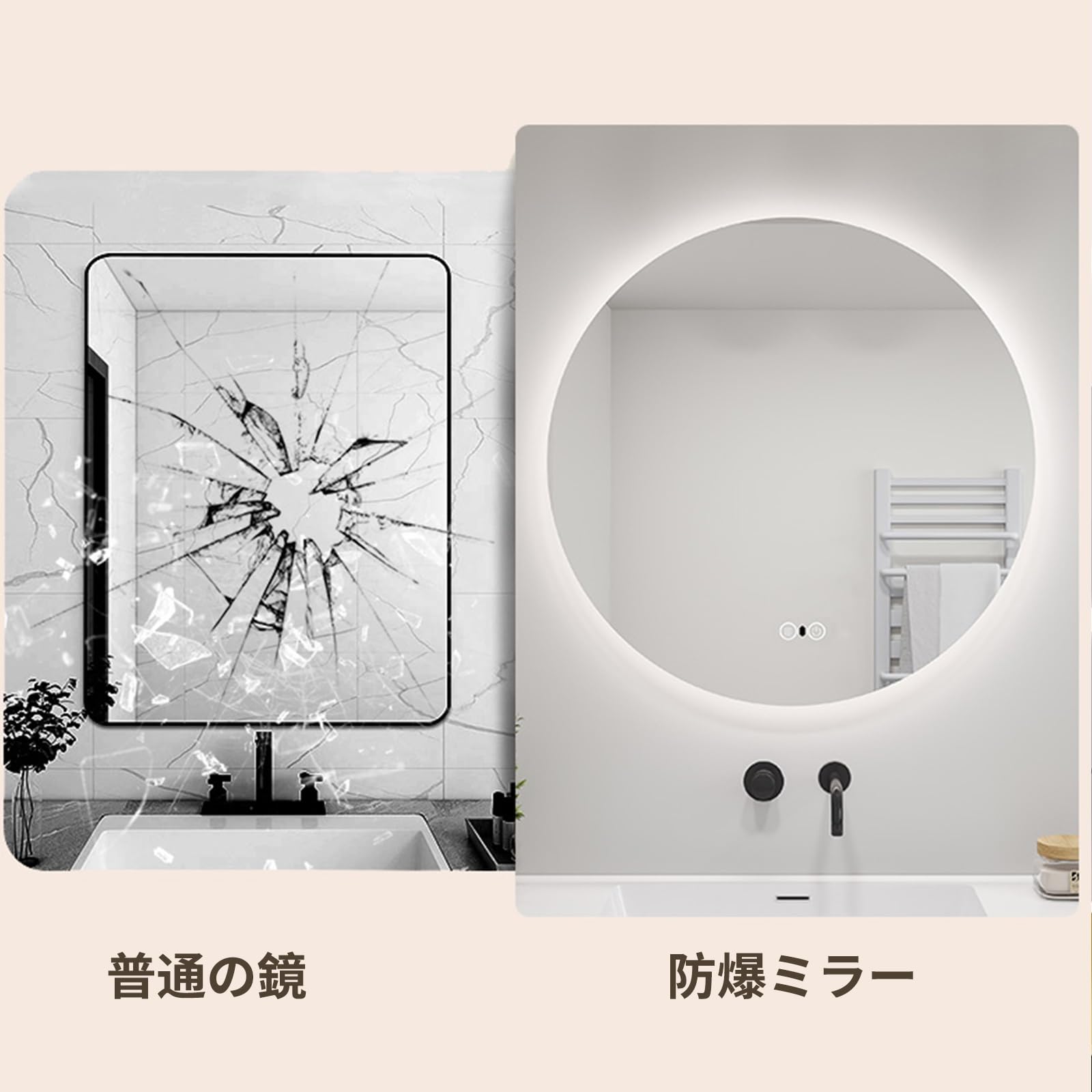 Amazon.co.jp: 壁掛けミラー led 女優ミラー 壁掛け 洗面台鏡 led