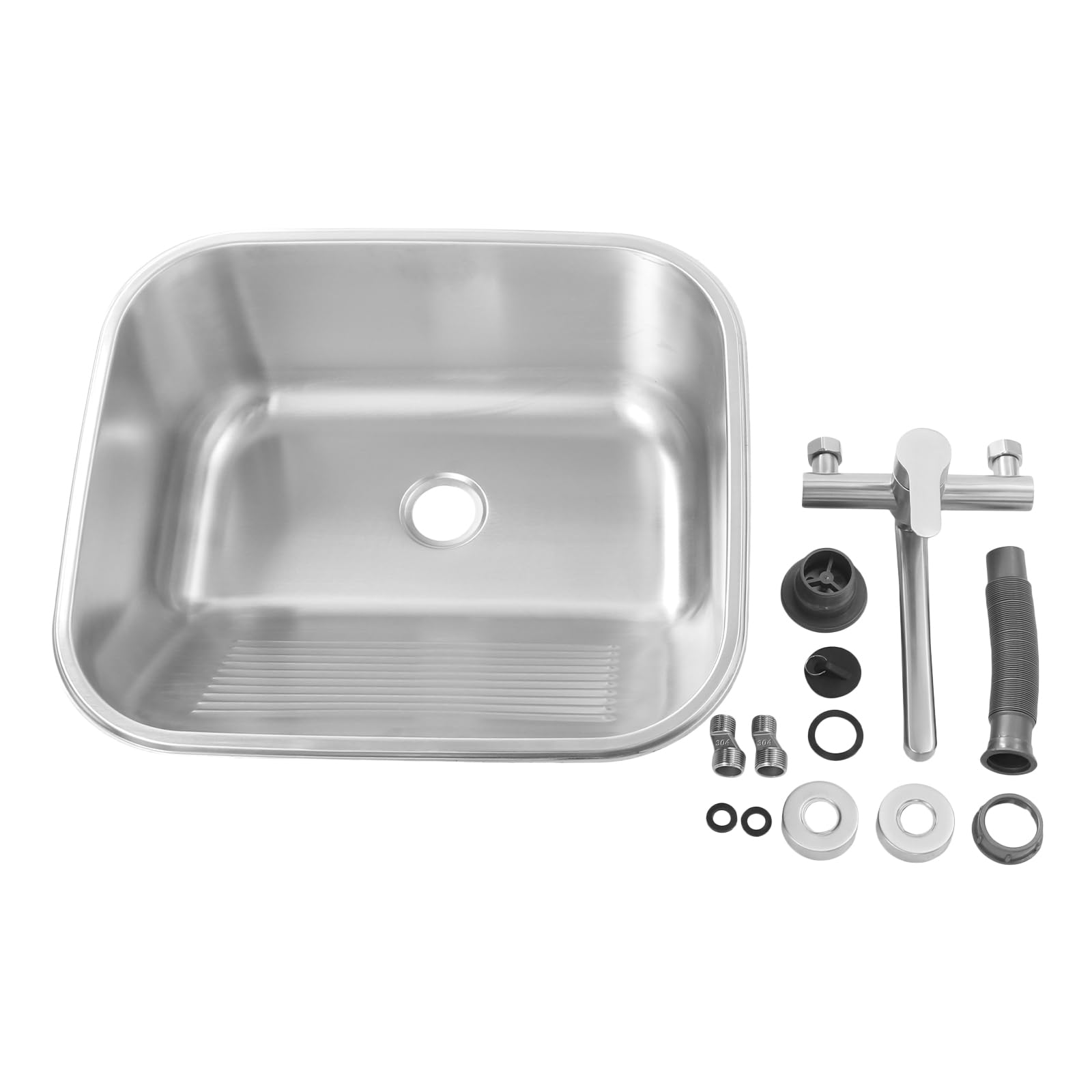 Lavello da cucina in acciaio inox con rubinetto, lavello con mensola, grande lavello da cucina da 30 l, lavello da incasso per lavanderia, balcone, cucina