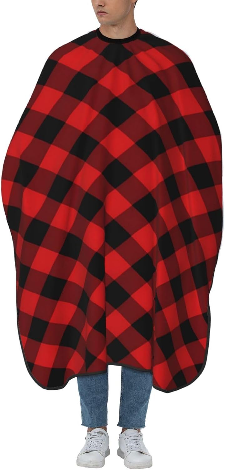 Christmas Red Black Checkered Adult Hair Cutting Cape 55x66in Adjustable Snap Closure Salon Hairs Hat Shaving Bib
