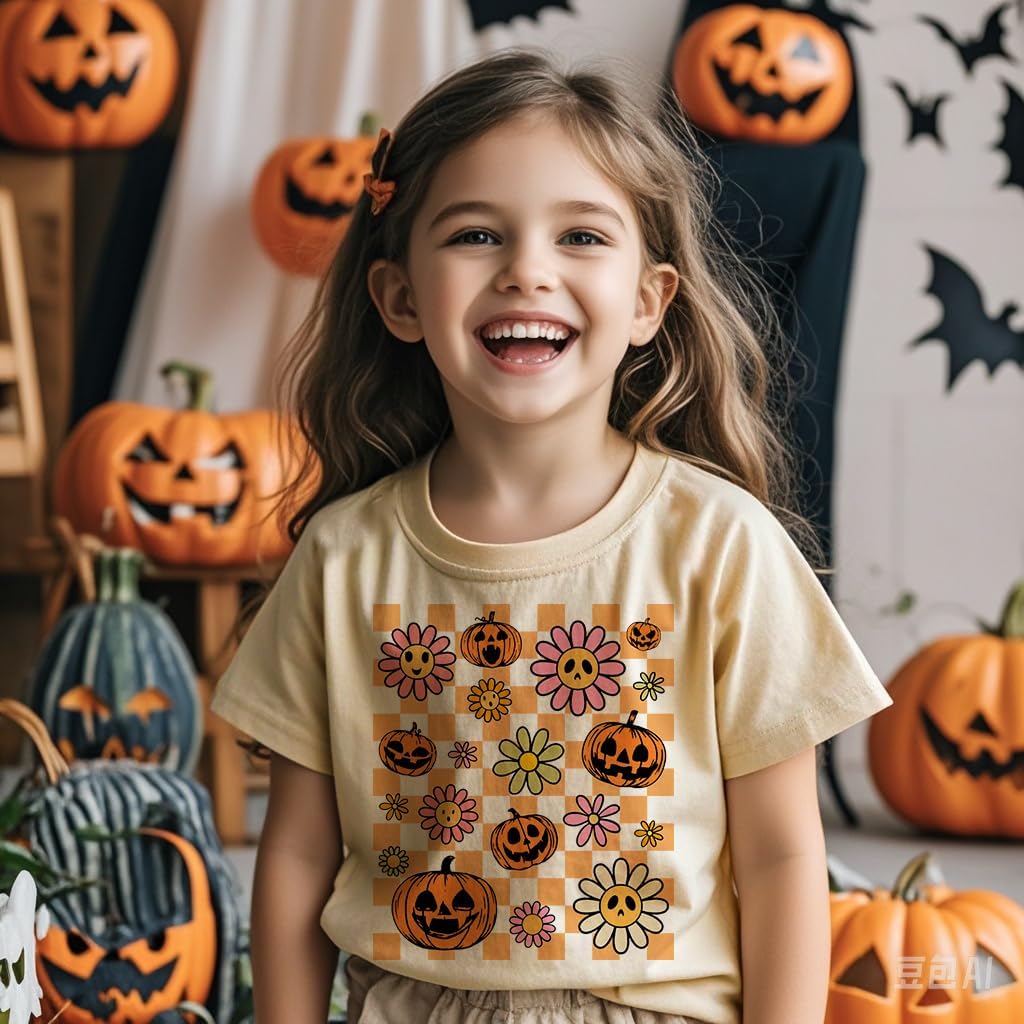Boys Girls Halloween Shirts Toddler Short Sleeve Pumpkin Spooky Dude Bat Tee Tops T-Shirts 2-7 Years