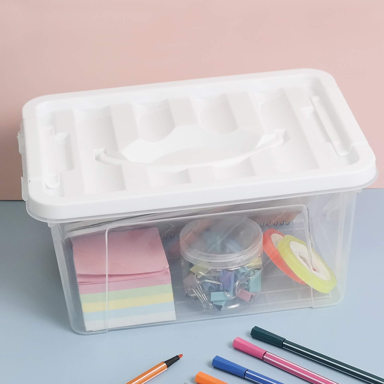 Hespama Lot de 6 boîtes en plastique transparent avec couvercles, conteneurs de rangement de 5 l