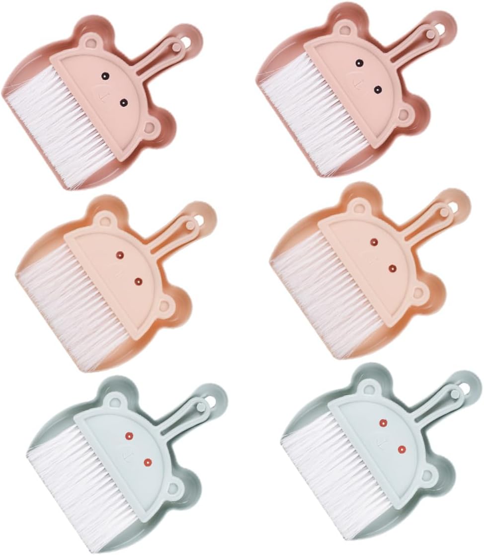 Mini Hand Broom and Dustpan Set 6pcs, Small Portable Desk Cleaning Brush Combo for Keyboard, Car, Home, Classroom Use, Lightweight Handheld Sweeping Tools in Blue and Brown Shades