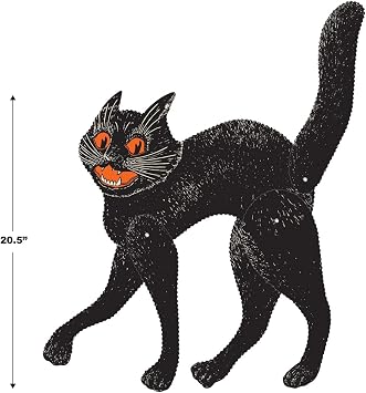 Beistle Scary Cat Cut Out Vintage Halloween Party Decorations, 20.5, Black/Orange/White