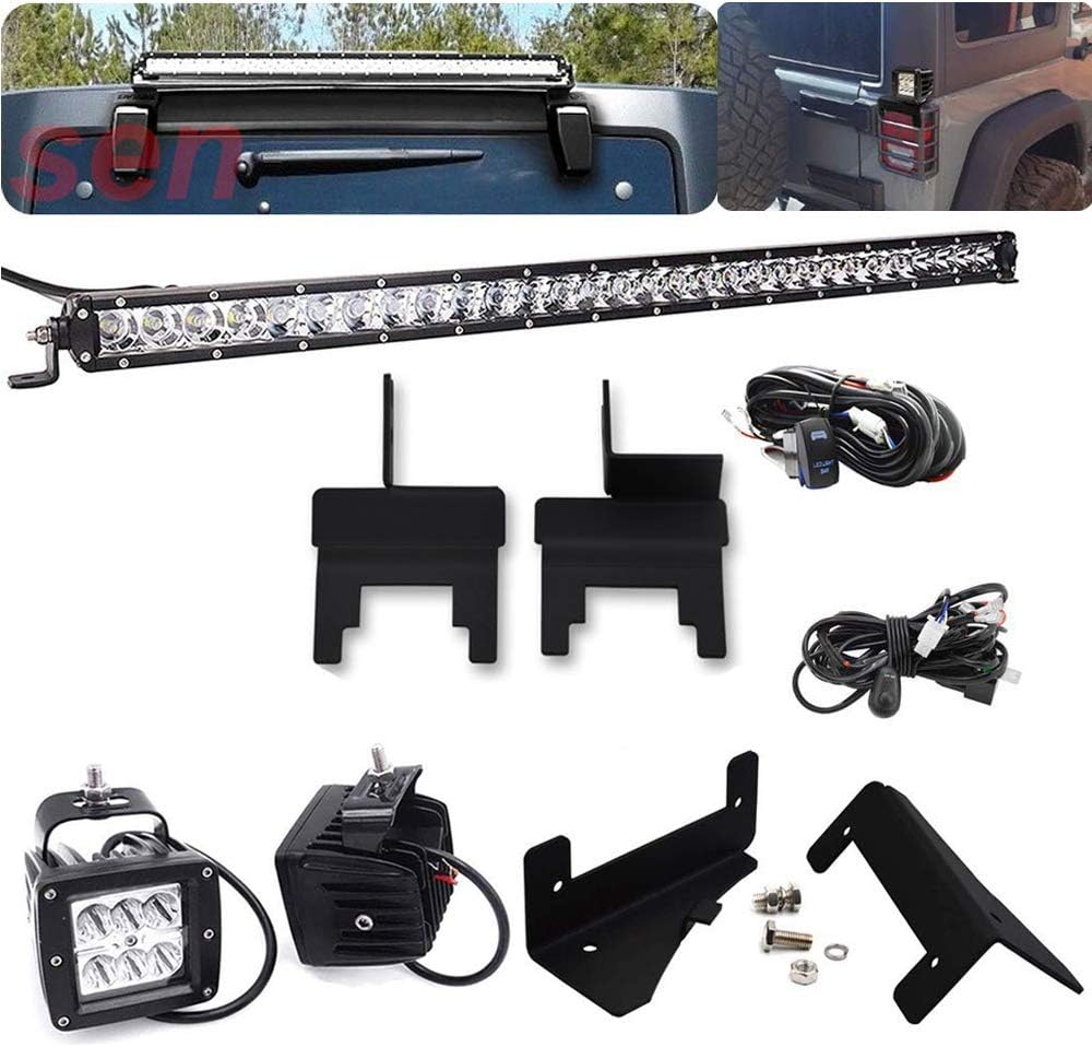 Dasen Compatible with JP Wrangler JK 2007-2018 Rear Window 30" Single Row LED Light Bar Mount ＆ 2x 18W Work Lights Backup Tail Light Mounting Brackets Kit w/2x Wiring Harness