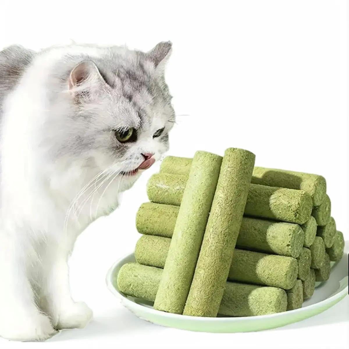 Cat Grass Teething Sticks for Hairball Removal & Teeth Cleaning, Chicken Flavored, Natural Dental Treats for Indoor Cats