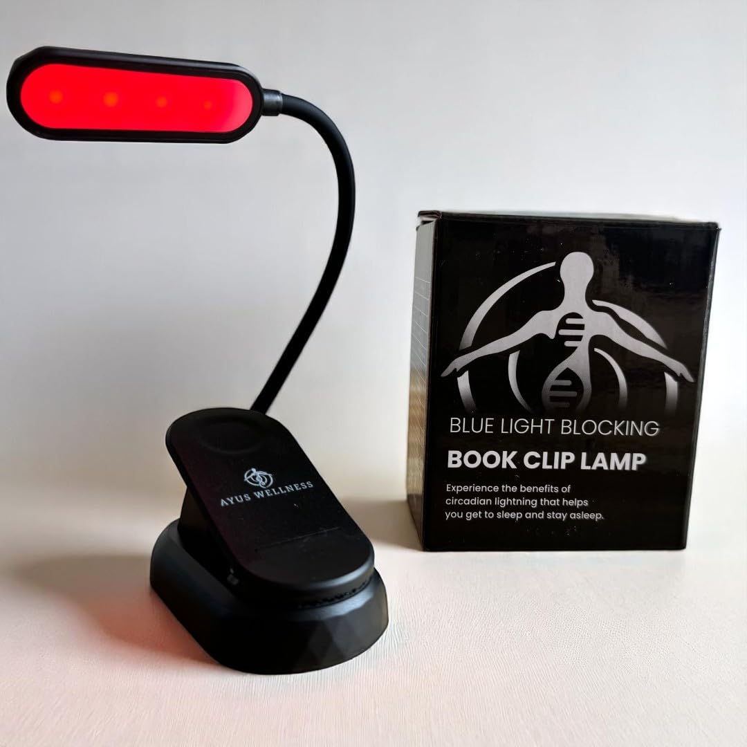 Ayus Wellness Blue Light Blocking Book Clip Lamp, 3 Lighting Modes, Rechargeable Battery