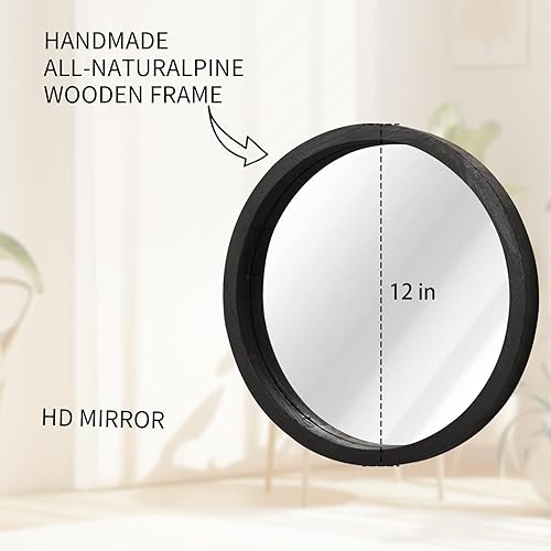 Miniatura 161 de JJUUYOU Espejo circular de pared redondo para baño, espejo de tocador marrón rústico, pequeño círculo decorativo para pared, marco de madera, espejo