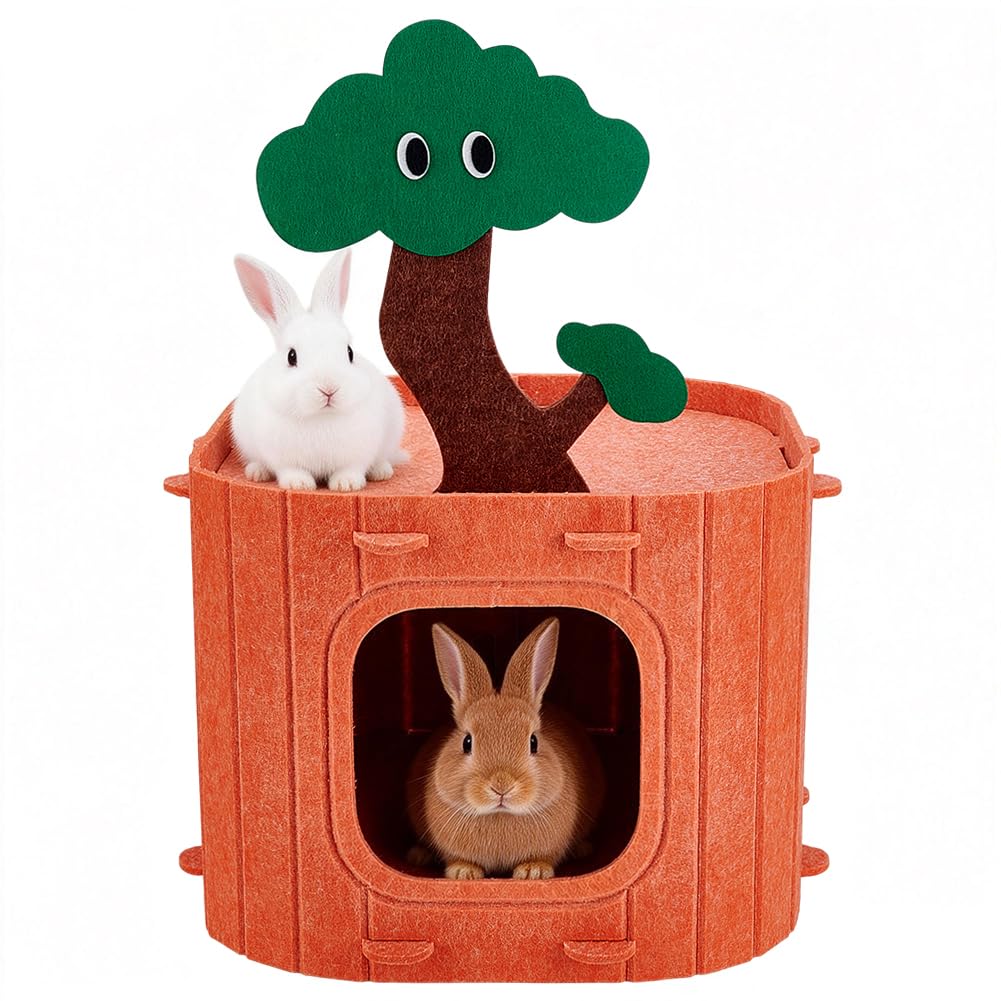 nbeads Rattenbett Hütte, Filzkaninchenversteck Filz Hasenbett Im Baumstumpf Design Meerschweinchenversteck Und Bett Kleintierversteck Kaninchenhütte Für Frettchen Chinchillas Und Igel, 13x13x10cm