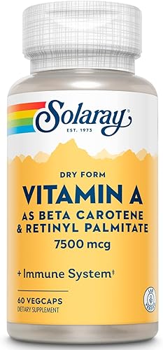 SOLARAY Vitamina A de forma seca – Vitamina A como 60% betacaroteno y 40% palmitato de retinilo con polvo de zanahoria – Ojos, actividad