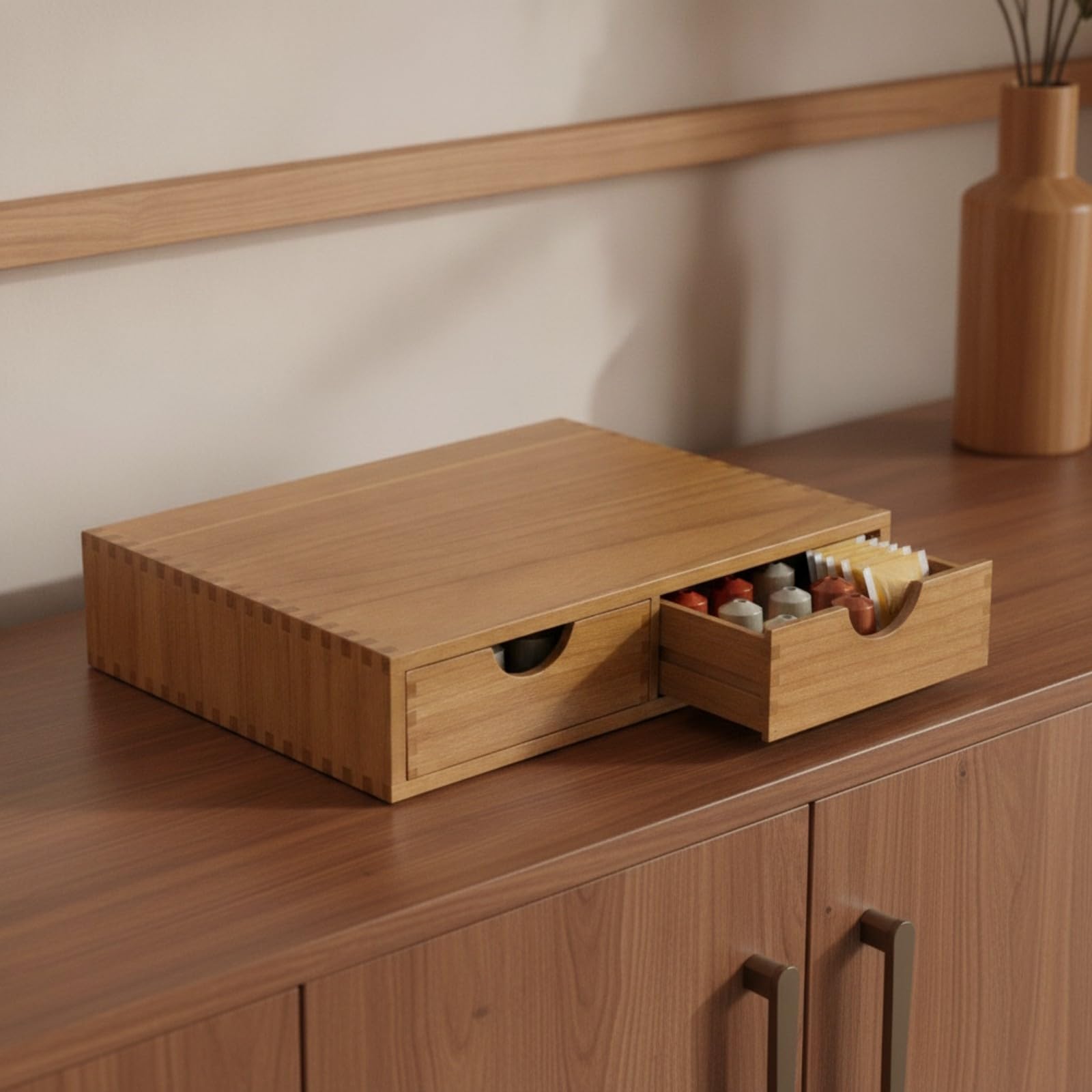 F Fityle Organizador Escritorio Maciza Elegan Organizador con Dos Compartimentos Frontales Compacto para Cocina, Oficina, Comedor