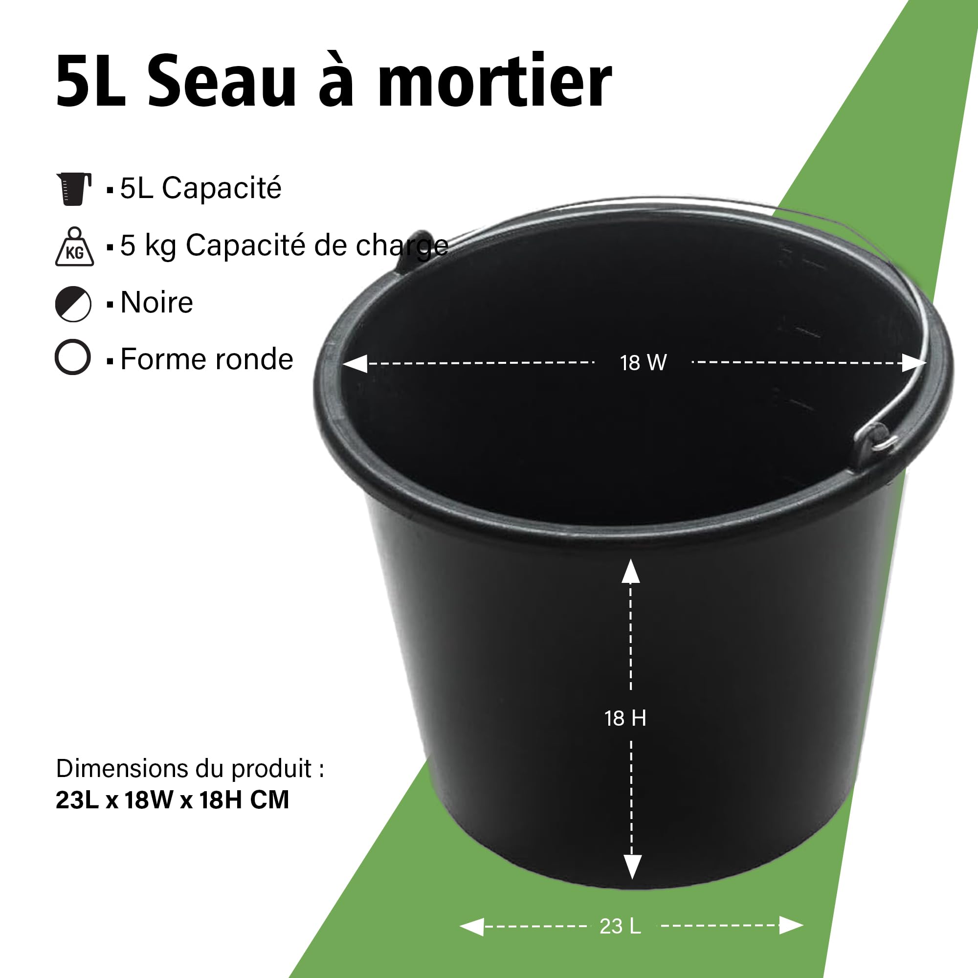 Lot de 10 seaux à mortier Robustes de 5 l en polyéthylène Basse densité recyclé avec Arceau en métal et échelle intérieure - Seau à béton, Ciment, Nettoyage et Seau à Eau pour Chantier, Jardin