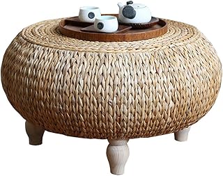 Rattan Coffee Table, Round Solid Wood Home Decoration Low Table, Compute...