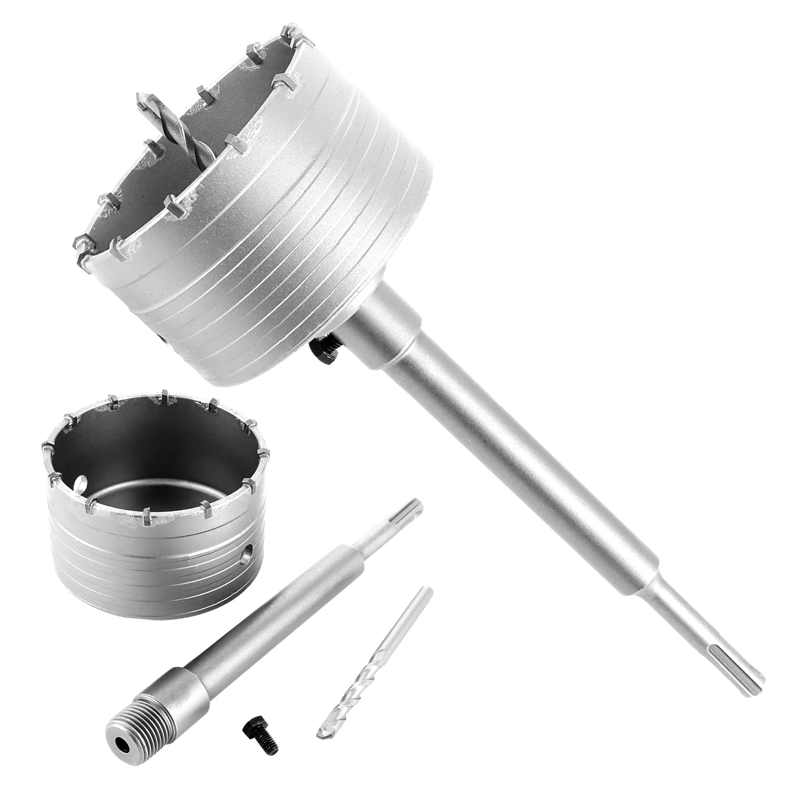 MIVIDE Couronne de Forage de 100 mm avec Adaptateur SDS plus de 220 mm et Foret de Centrage, Couronne de Forage de 100 mm Résistante aux Chocs pour Maçonnerie, Béton
