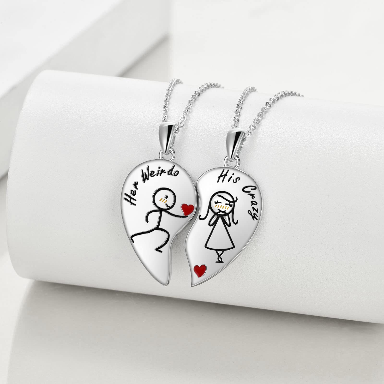CRMAD Collar de pareja para él y ella de plata de ley con colgante de corazón a juego