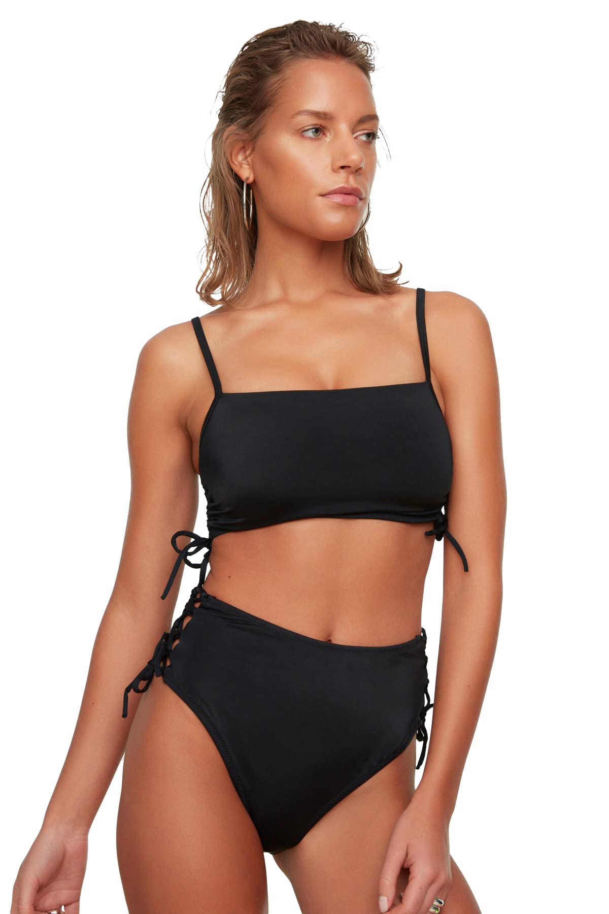 Trendyol Damen Schwarz Verknüpfung Detaillierter Hoher Taillenbikini Sechs Bikini Bottoms Contemporary, 38