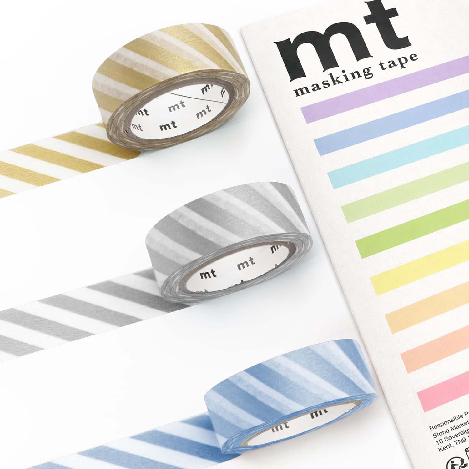 MT Washi Masking Tape - Kamoi Paper Washi Adhesive Tape - 15mm * 7m (Stripe: Grey Sky, Silver, Gold)