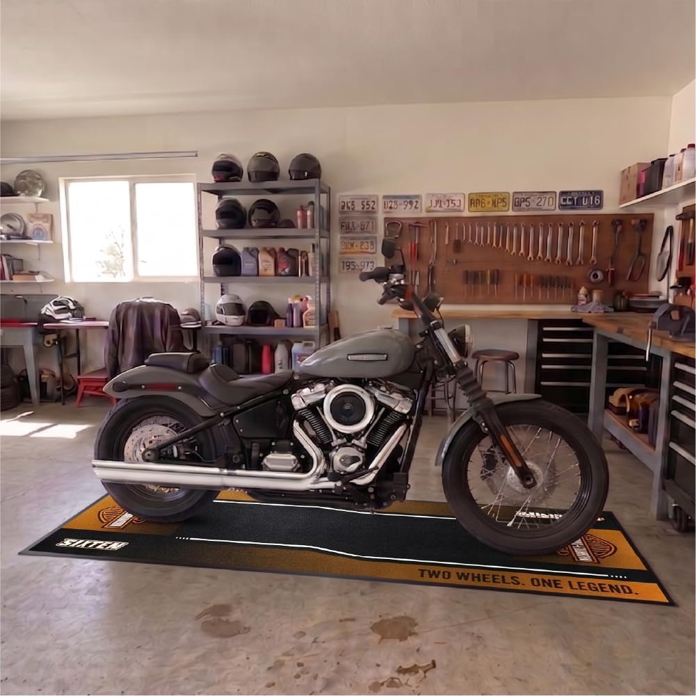 SIXTEN Tapis Moto Harley Davidson 95x240 - Tapis de Garage et Paddock écologique - Lavable, Absorbant l'huile et écologique - Tapis de Protection pour Motos