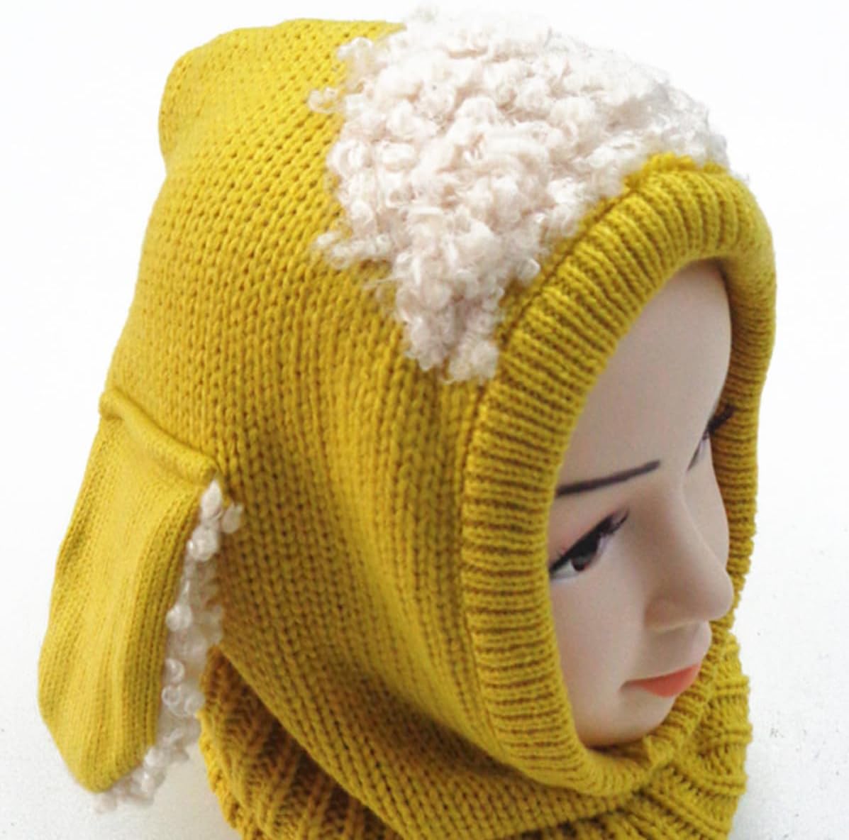 Dog Hood Scarf Hat Set for Winter, Yellow Woolen Yarn