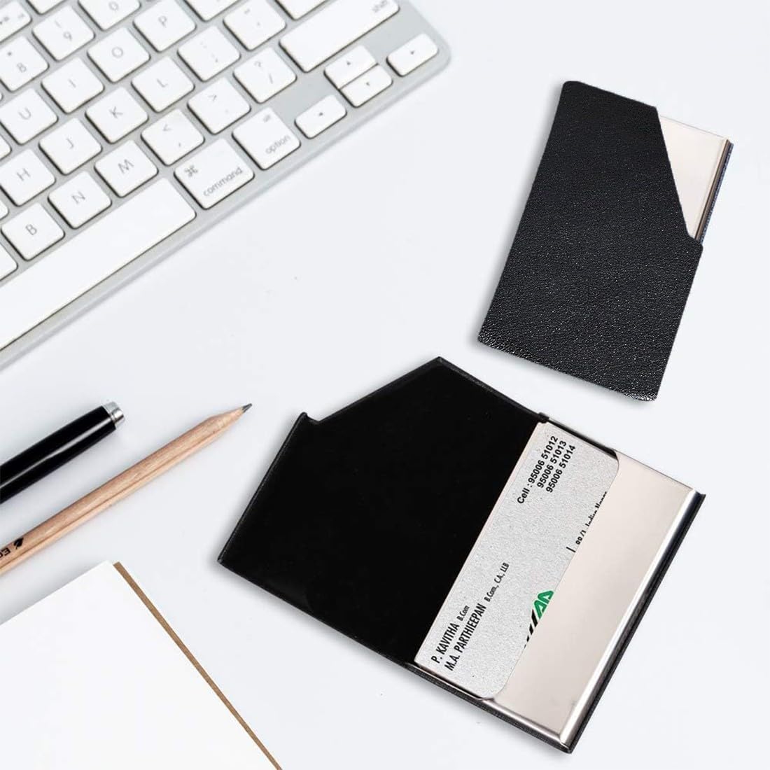 Porta Tarjetas De Visita Profesional Tarjetero Tarjeta Visita De Acero Inoxidable Caja De Tarjetas Visita Metal Cuero Soporte Tarjeta De Bolsillo Delgado Con Cierre Magnético Para Hombre Mujer