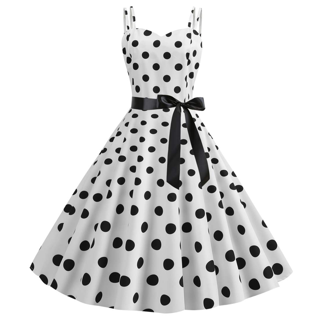 Women's Vintage 1950s Retro Rockabilly Audrey Dress Polka Dot Sleeveless Cocktail Evening Party Swing Dresses with Belt