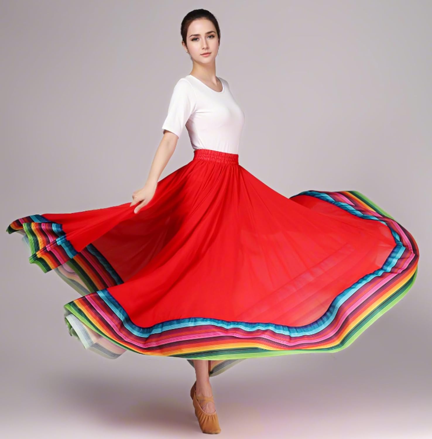Women's Lyrical Dance Skirt - Chiffon Swing Long Skirt for Mexican & Flamenco Dance
