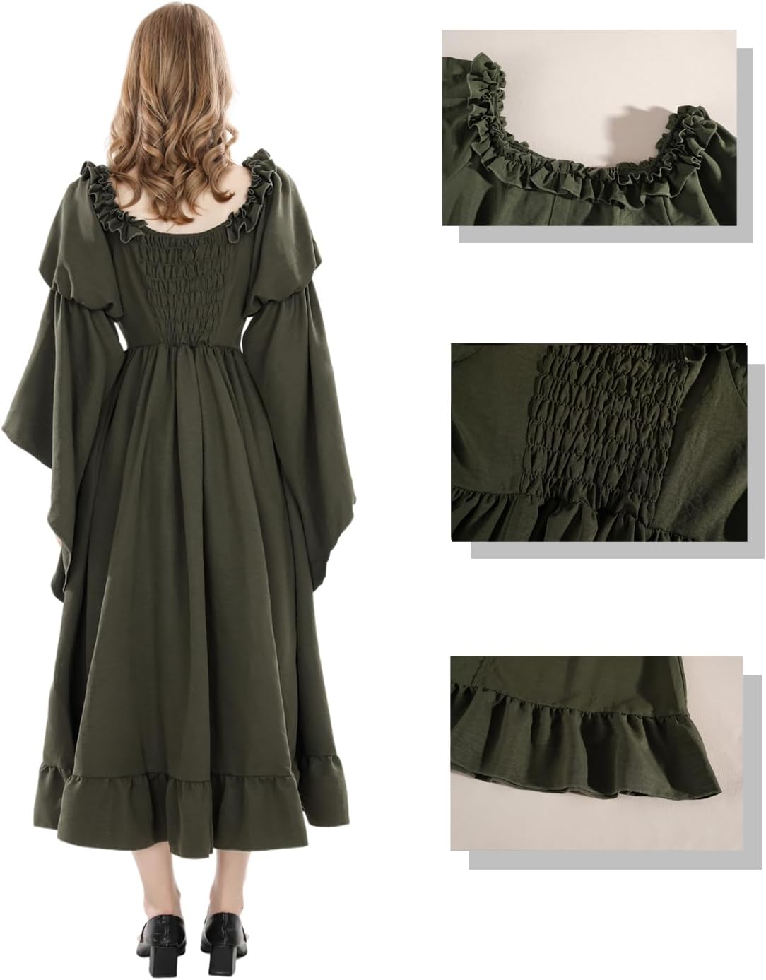 CR ROLECOS Renaissance Dress Women Green Medieval Costume Off Shoulder Ren Faire Victorian Pirate Dress