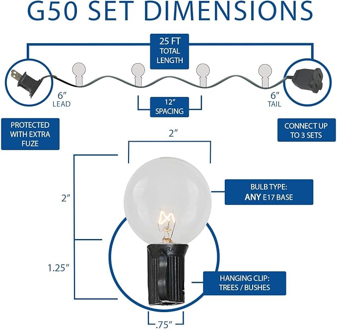 Luces de Patio con 25 Bombillas Globo Transparentes 25 Pies miniatura 3