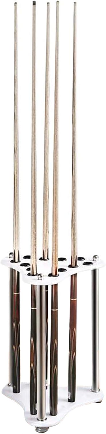 White Corner Pool Cue Rack Floor Stand, Wood Modern 12 Pool Stick Holder, Billiard Room Pool Cue Organizers/Display Stand,
