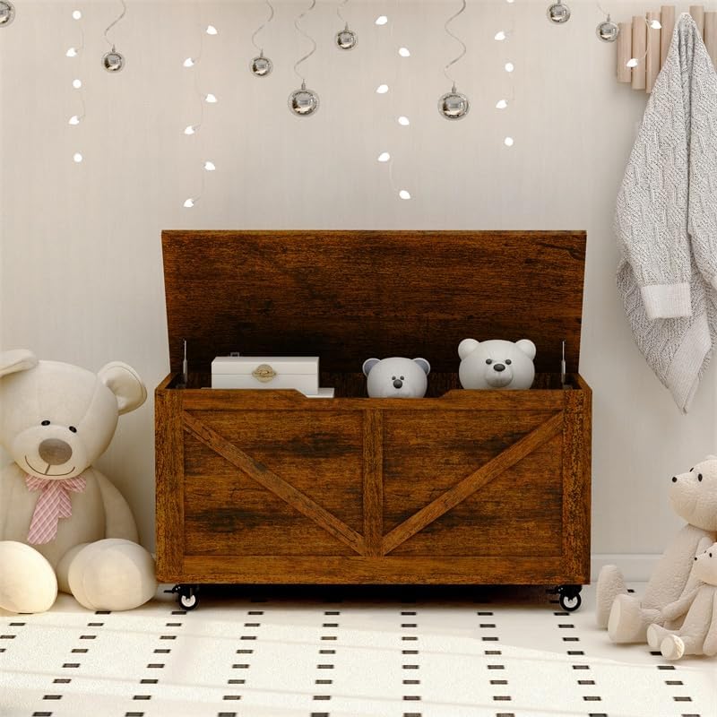 Miniatura 4 de ciatre Baúl de almacenamiento, baúl de almacenamiento con ruedas con frenos, banco de entrada de madera resistente y conveniente para almacenamiento