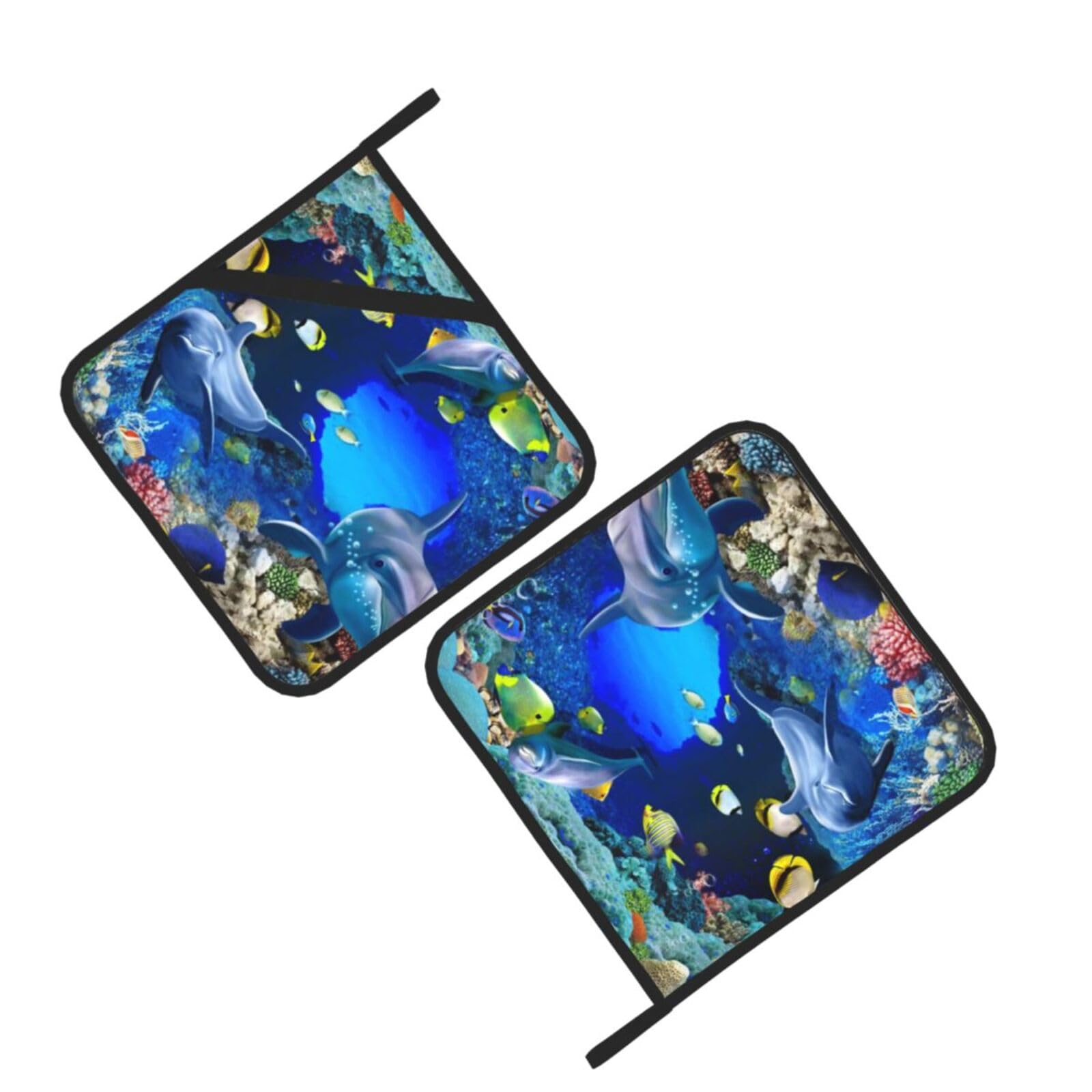 Underwater World Dolphin Printed Oven Pot Holders Set of 2 Pcs Heat Resistant Kitchen Microwave Potholders for Cooking Baking Grilling