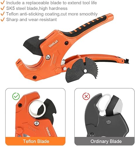 Miniatura 4 de Cortador de tubos de PVC, herramienta de corte de tubo de trinquete con una sola mano para PVCPPRPEXmanguera de goma cortada hasta 1.654 in,