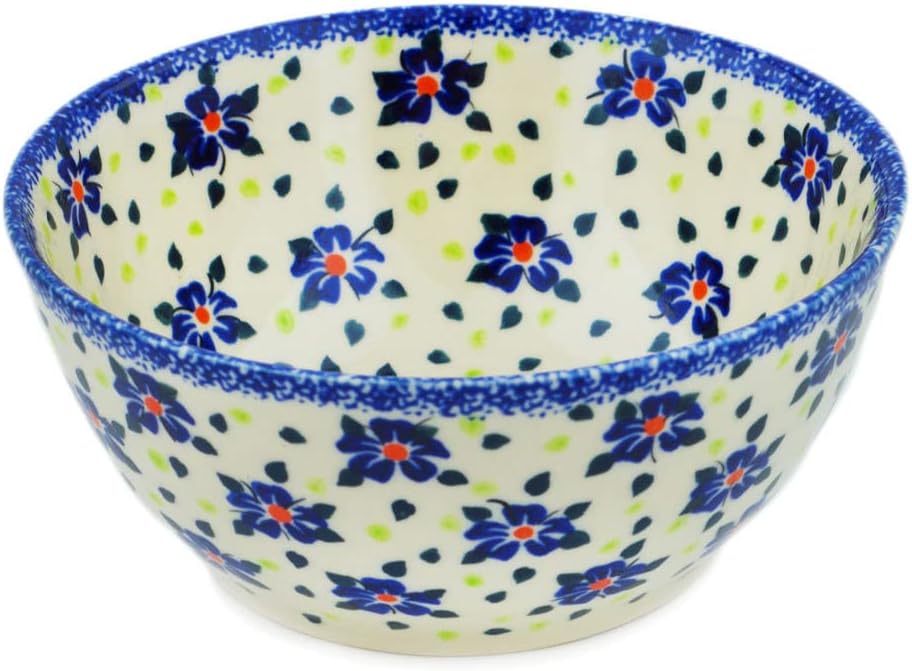 Polmedia Polish Pottery Bowl 6-inch UNIKAT - Butterfly Paradise Pattern Handmade in Boleslawiec Poland + Certificate of Authenticity