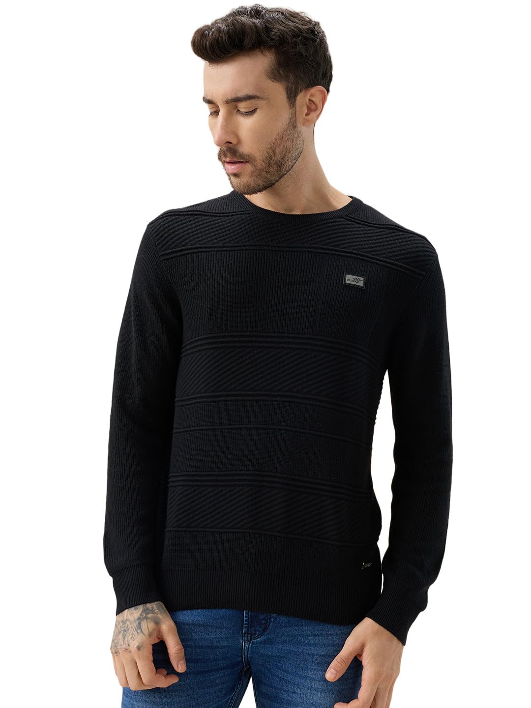 status quo Men's Solid Textured Full Sleeves Round Neck Fleece Sweater-picture-12