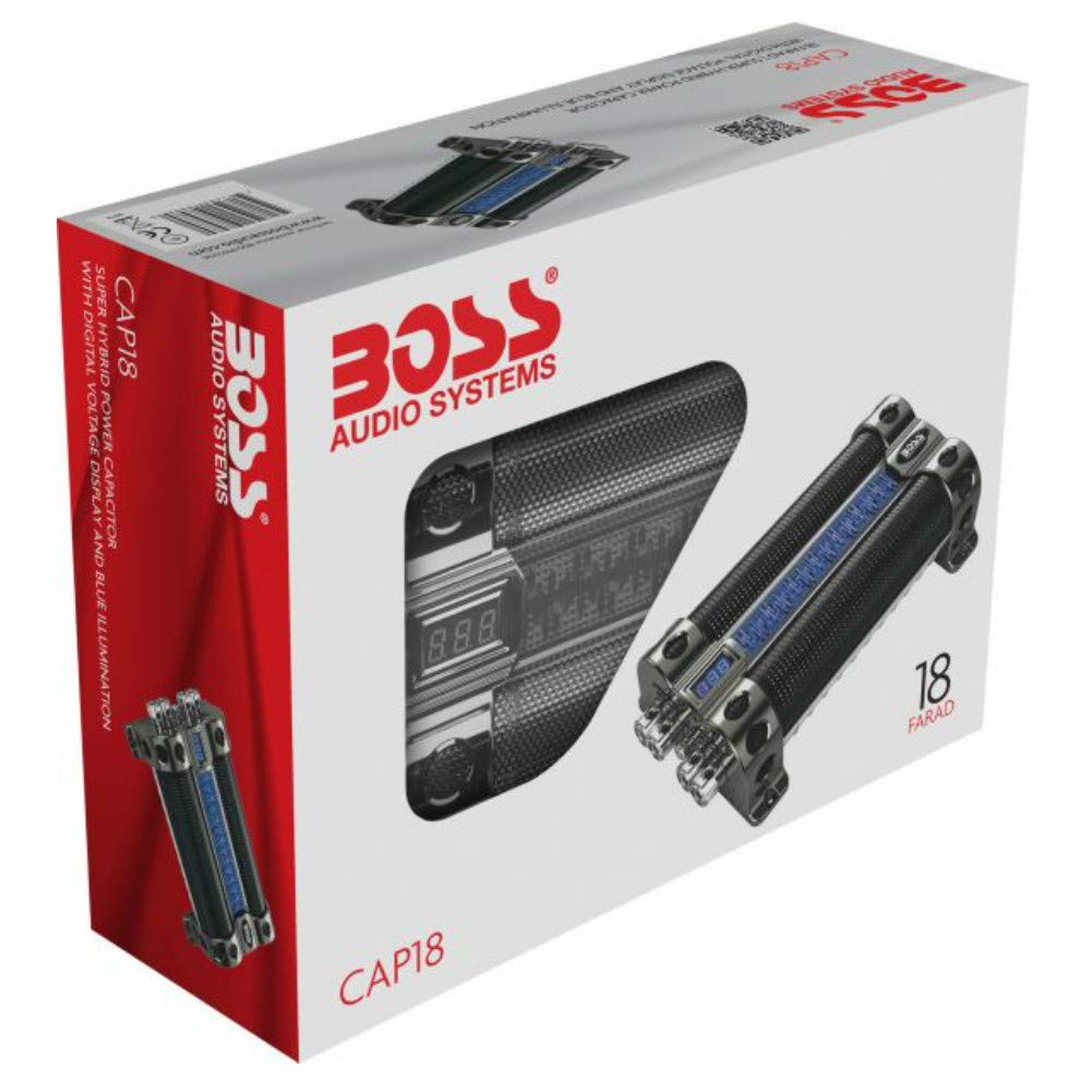 1 condensatore compatibile con BOSS AUDIO SYSTEMS CAP18 CAP 18 ibrido 18 farad impianti fino a 18000 watt rms capacitor voltometro digitale, 1 pezzo
