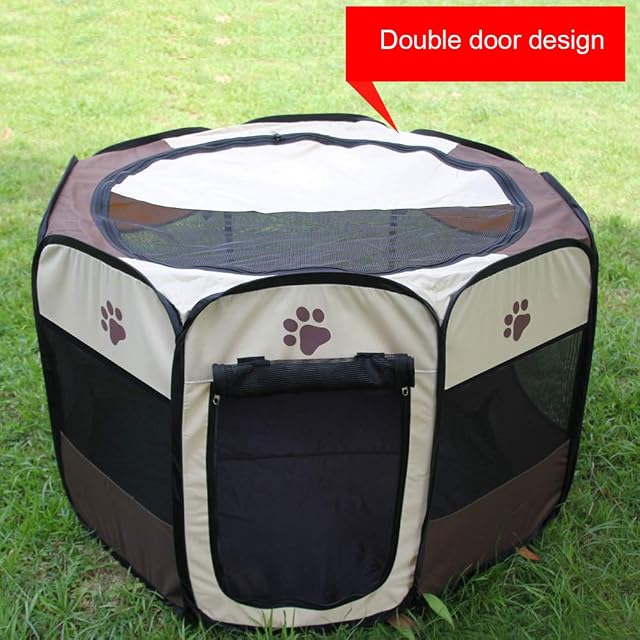 Foto 5 de 6 de Recinto plegable para mascotas, tela Oxford, portátil, para perros, gatos, parque de juegos octogonal