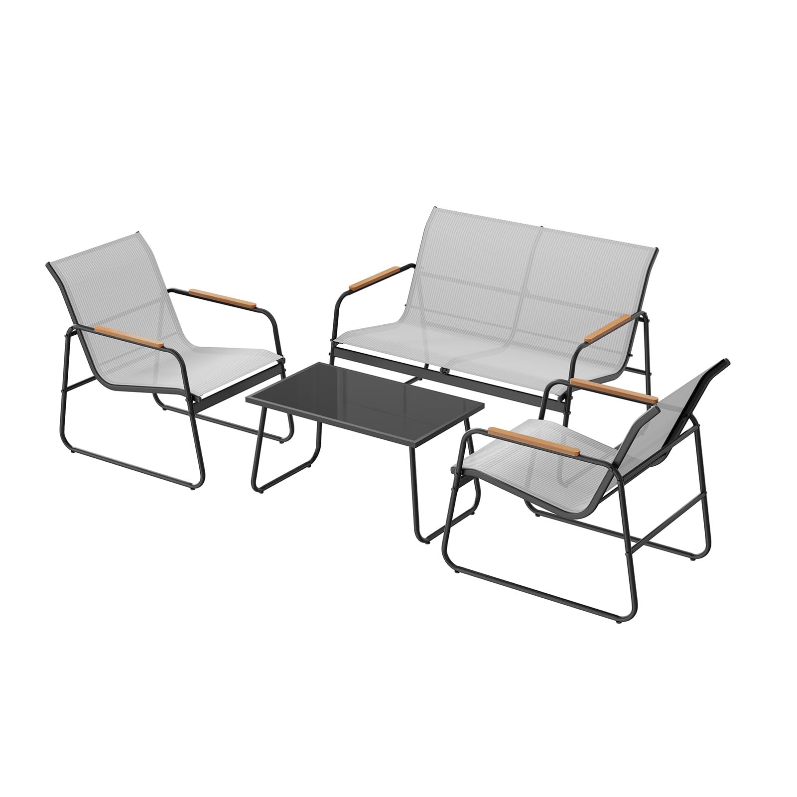 WOLTU Gartenmöbel Set 4-teilig1 Tisch & 1 Zweisitzer-Sofa & 2 Sessel mit Rückenlehne und Armlehnen Ergonomisches Design UV-beständig Balkonmöbel für Terrasse und Balkon, Grau