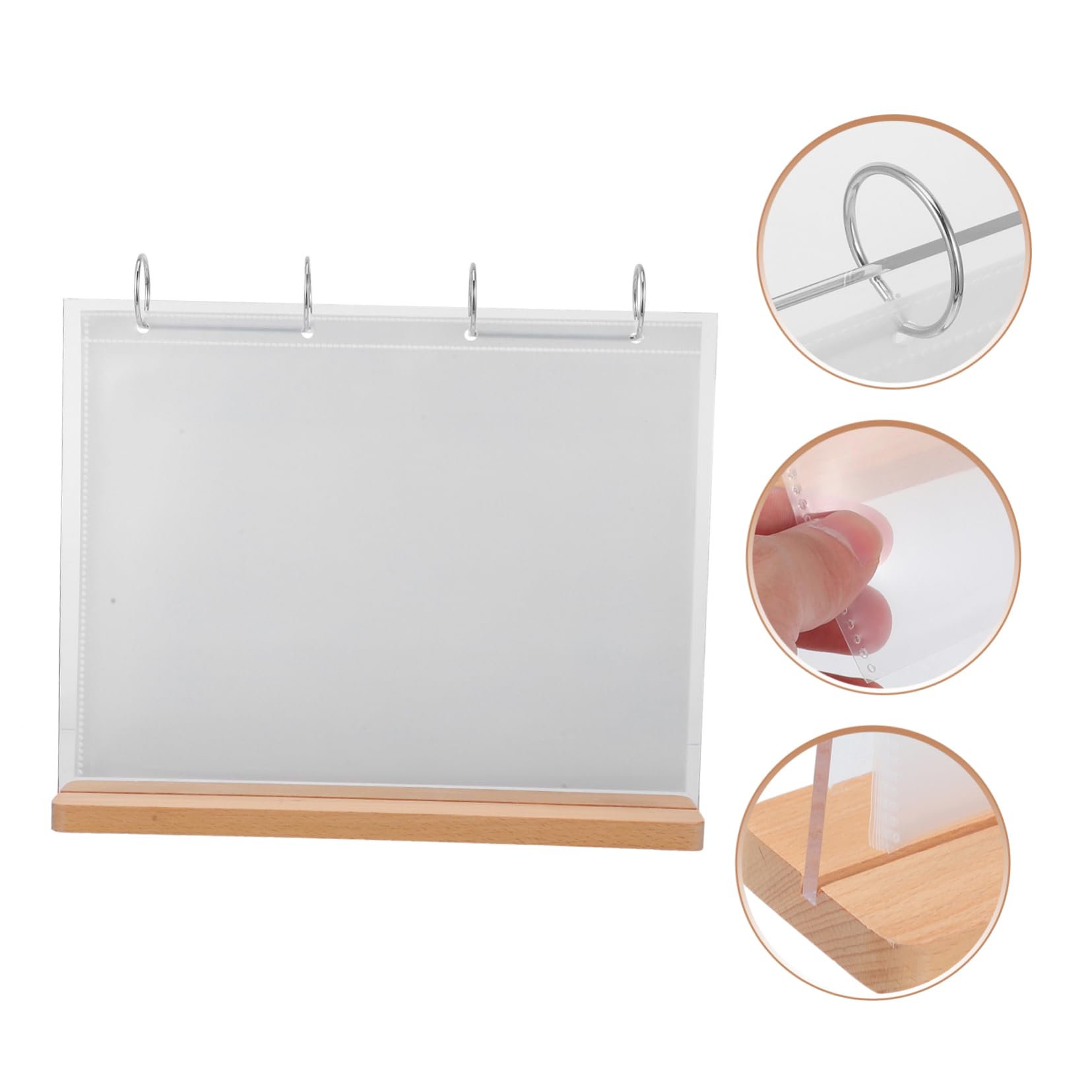 Porte-panneaux de Table A4 en Acrylique et Bois, 6 Pochettes pour Cartes, Présentoir Facile à Nettoyer pour Salons de Thé et Cafés