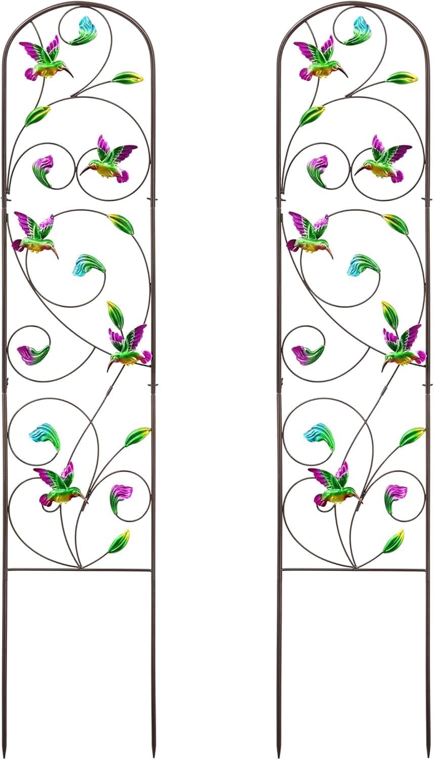 WAIU 2 Pack Hummingbird Metal Garden Trellis for Climbing Plants, Decorative Outdoor Trellis for Flowers, Rustic Garden Decor for Patio, Lawn, Yard, Backyard