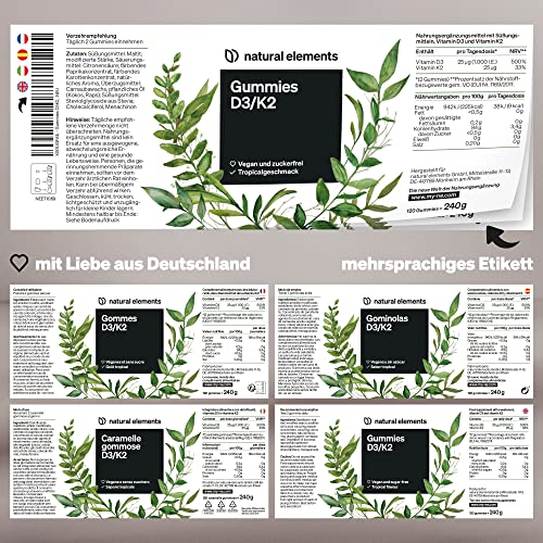Vitamin D3 K2 Gummies von Natural Elements für starke Knochen und Immunsystem