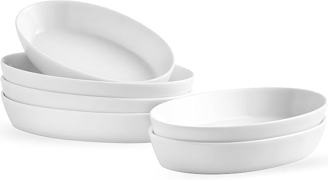 UIBFCWN Au Gratin Baking Dishes for Oven Safe, Set of 6, 7.5x4.5 Mini Casserole Dish, Ceramic Oval Baking Dish for Single Serving, Cauliflower Baking Dish, Banana Split Bowls, 11.5oz