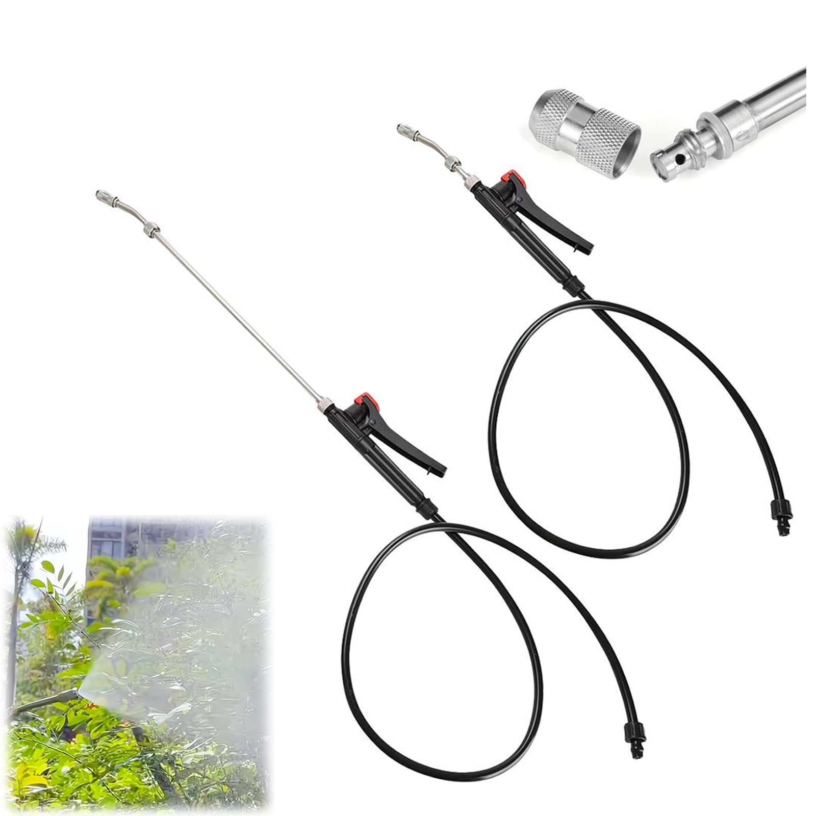 2pc Replacement Sprayer Wand,29" Stainless Steel SprayerWand w/Adjustable Nozzle,Universal Sprayer WandReplacement,Retractable ReplacementSprayer Wand with PVC Replacement Hose & Shut Off Valve