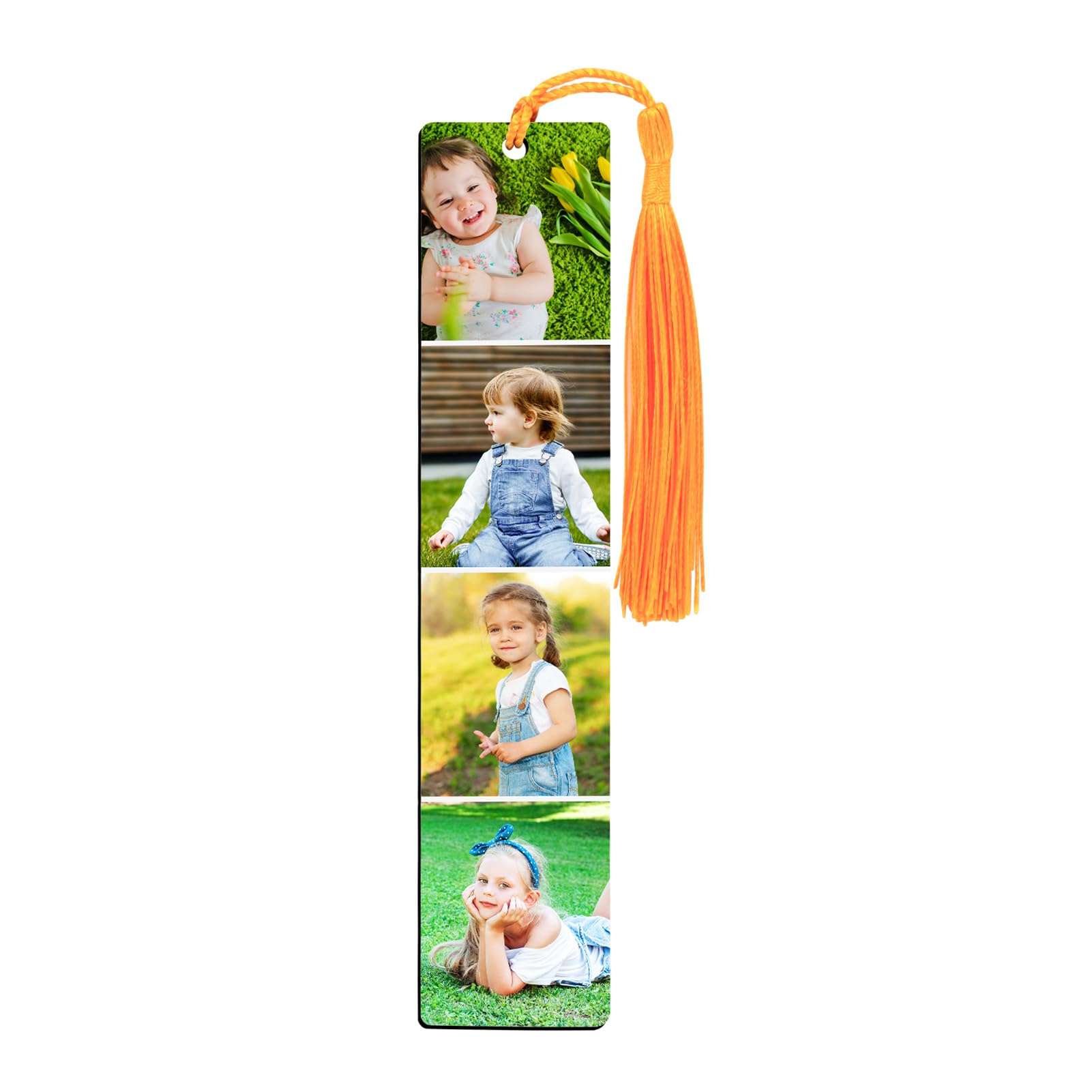 Personalised Bookmark with 4 Photos, Custom Bookmarks with Tassel for Read Enthusiast Student Teacher, 5.9x1.18in, Printing on 2 Side