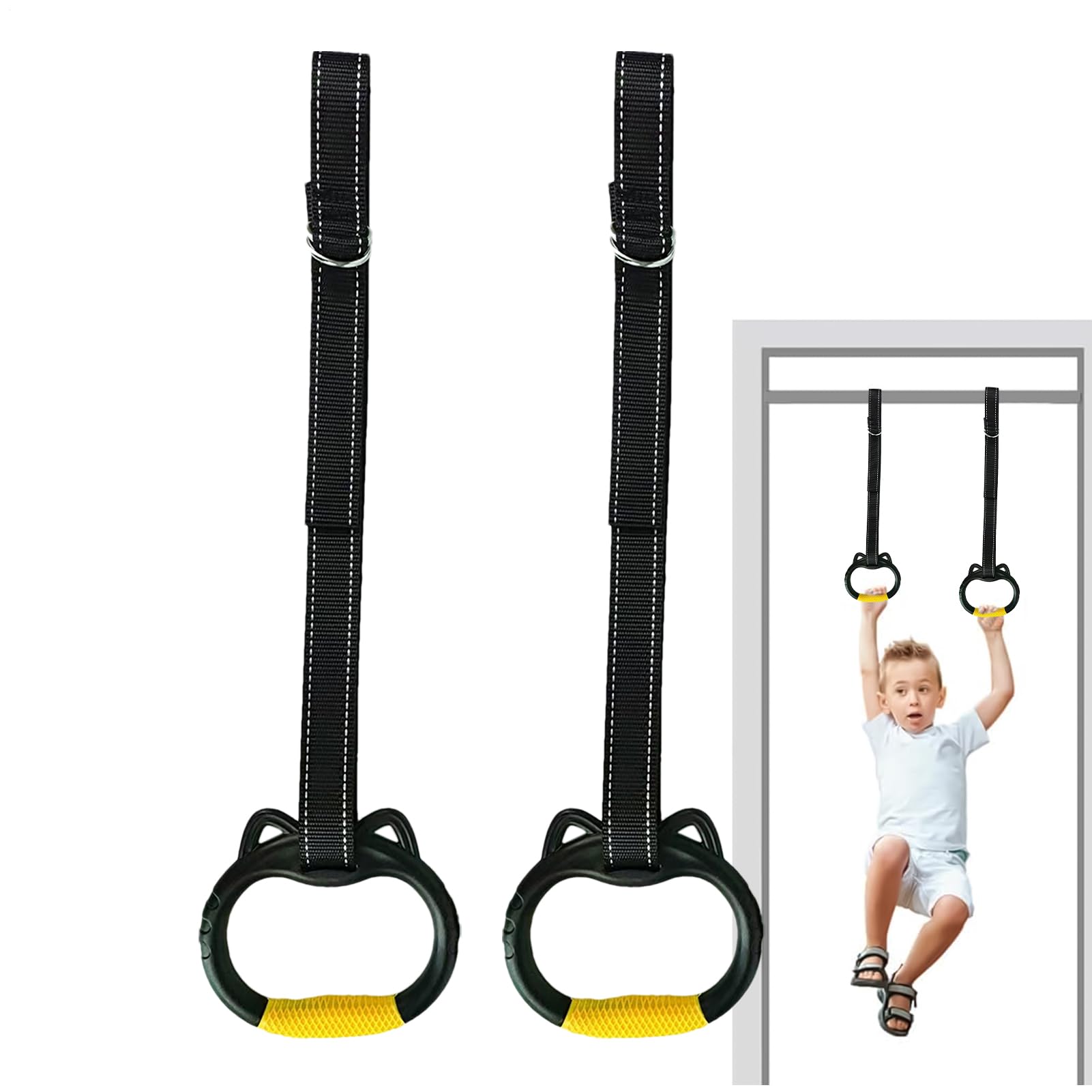 Gymnastics Rings Kids, Non-Slip Adjustable Ring with Straps | Children’s Trapeze for Indoor Training, Home Gym, Full-Body Workout | Strength Building Fitness for Boys and Girls