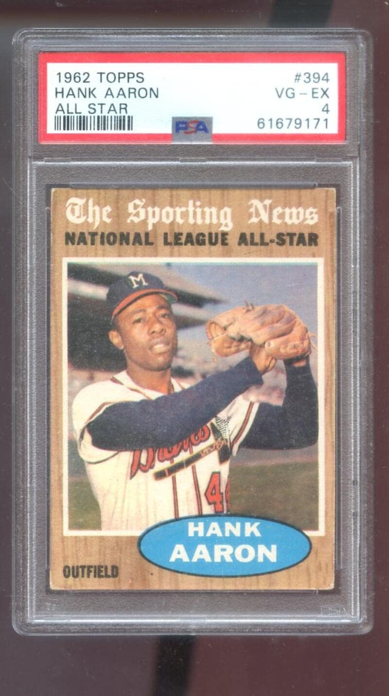 1962 Topps #394 Hank Aaron All-Star PSA 4 Graded Baseball Card MLB The Sporting News Milwaukee Braves
