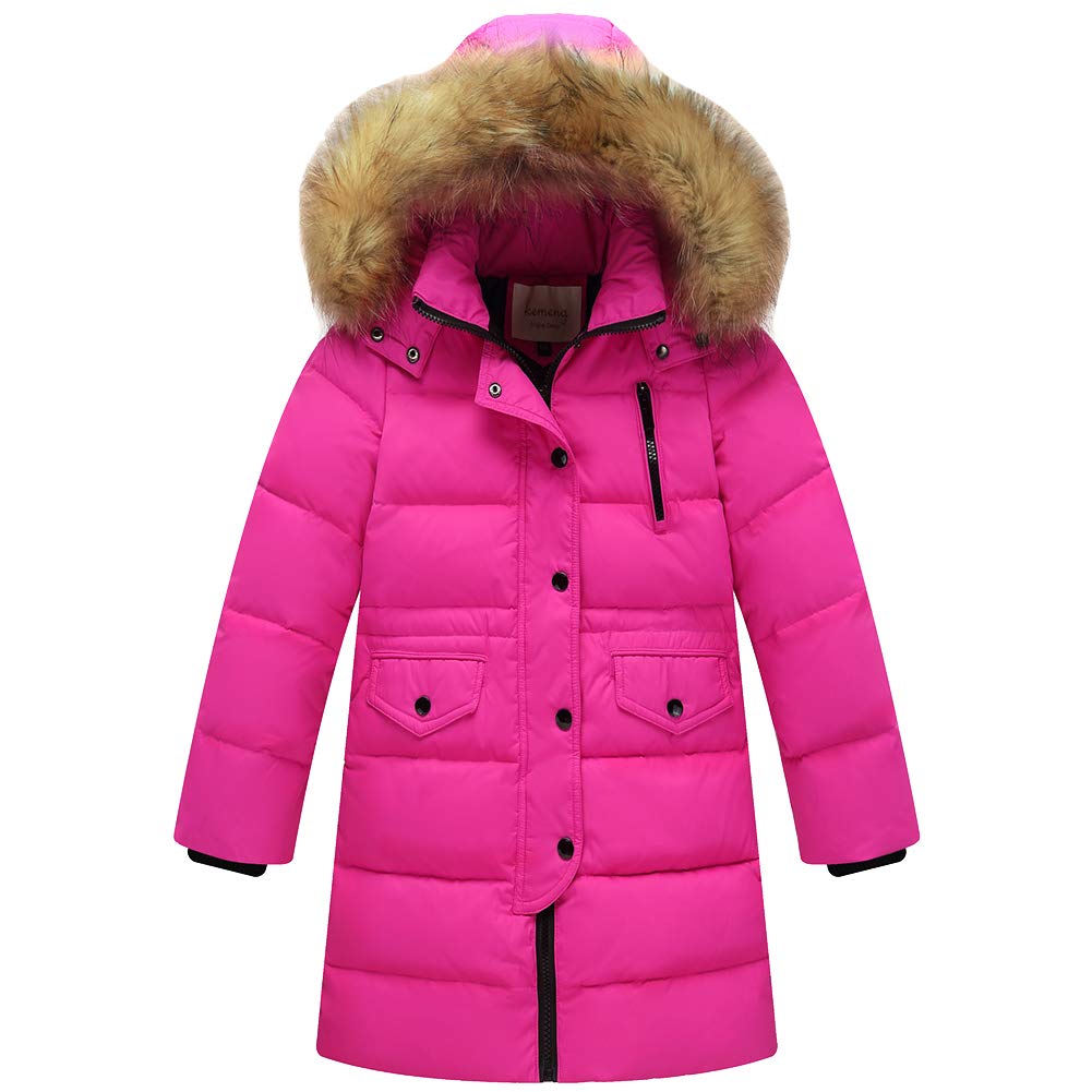 amropi Bambini Ragazzi Inverno Piumino Imbottito Lungo Cappotto con Pelliccia Cappuccio per 2-12 Anni