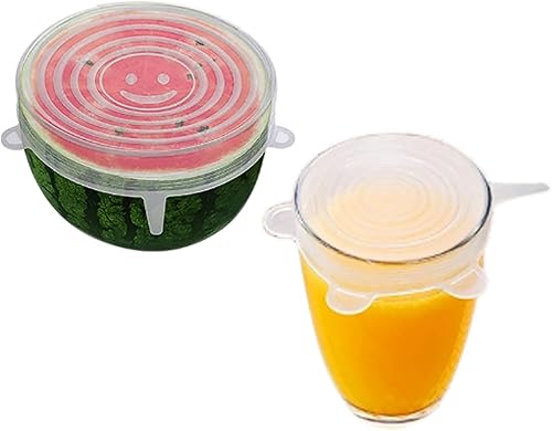 Miniatura 5 de 6 fundas selladas de silicona blanca para tazones, 6 fundas reutilizables para almacenamiento de alimentos en diferentes tamaños para adaptarse a la