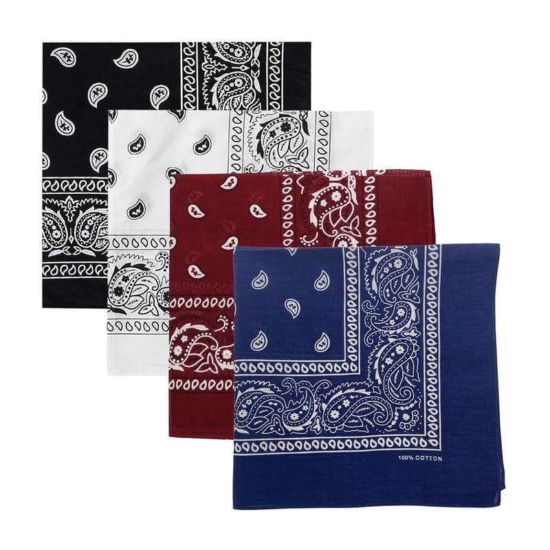 Unisex Soft Breathable Cotton Paisley Printed Cowboy Bandanas,Headband,Scarf (Multicolour_50CM X 50CM_Pack of 4)