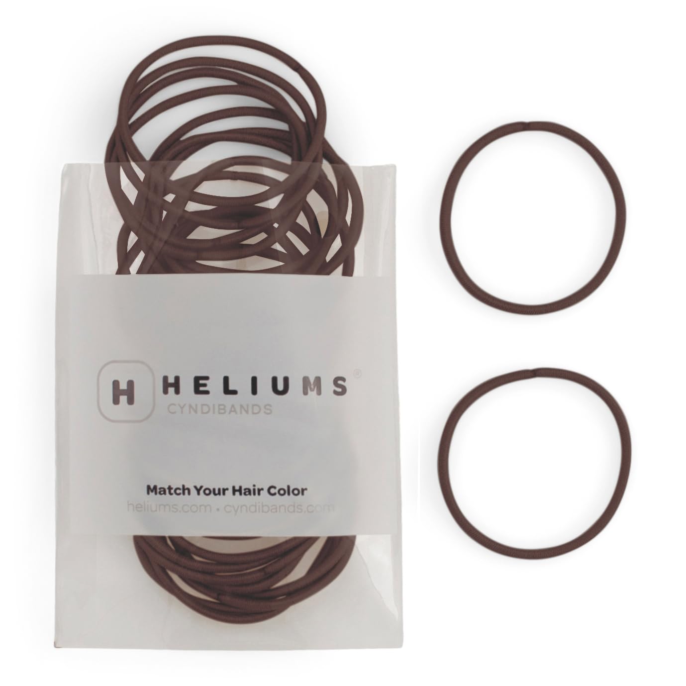 Heliums Thin Hair Bands - Dark Brown - 2mm Hair Elastics for Fine Hair 40 Count, 4.5cm Diameter, Medium Hold Hair Bobbles