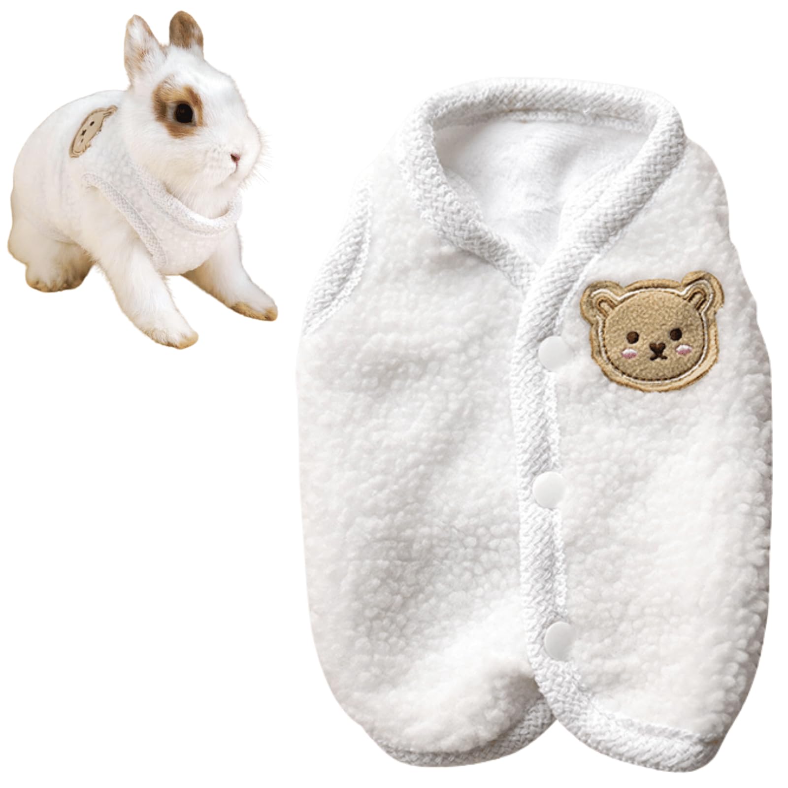 Cute Rabbit Coat Warm Cozy Pet Apparel No Sleeve Soft Polar Fleece Bear Pattern Bunny Puppy Dress Outfit Rabbit Clothes for Kittens (White,XS)