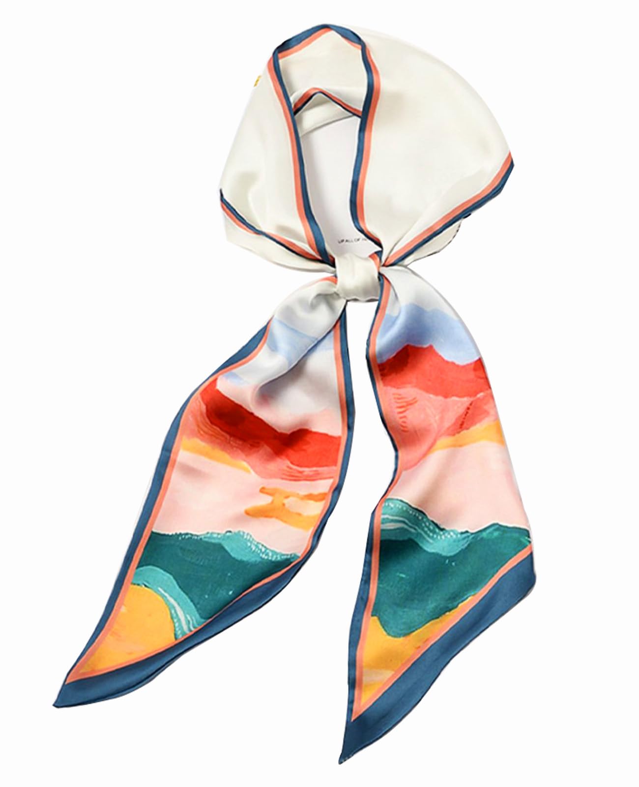 Clysoru Women's Iridescent White Silk Neck Scarf Printed Scarves Head Fashion Oblique Angle Satin Scarfs For Bag Hair 59” X 5.9”, 59*5.9In